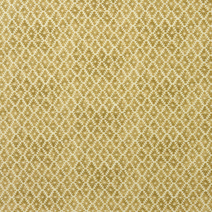 Fabric sample of a yellow and neutral printed linen fabric with a geometric pattern
