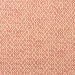 Fabric sample of a orange and neutral printed linen fabric with a geometric pattern