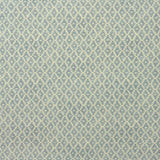 Fabric sample of a blue and neutral printed linen fabric with a geometric pattern