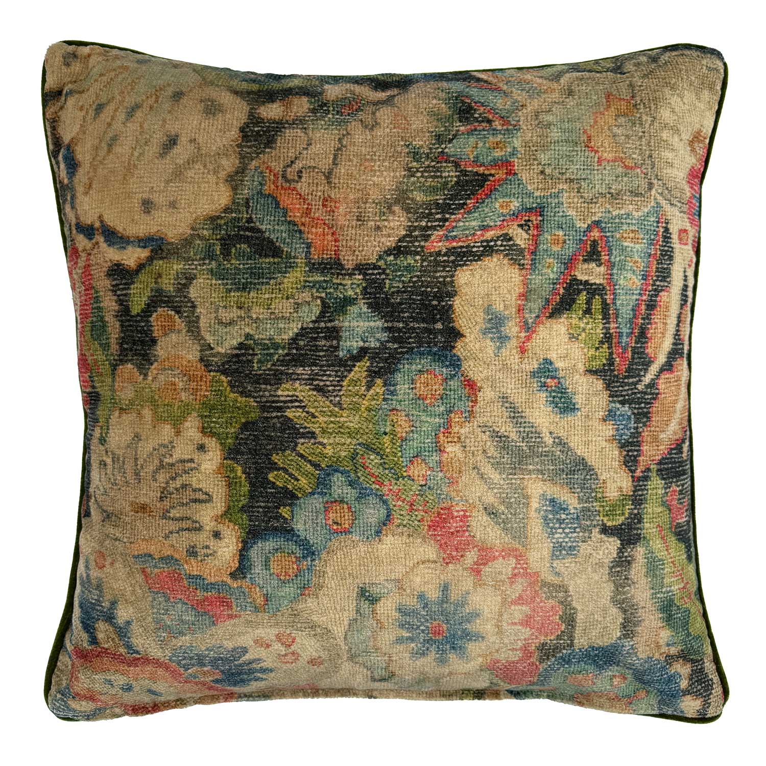 Back of Linwood cushion in Bizarre Multi, Overhead view of the reverse side, made in matching fabric.