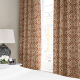 Linen curtain with a handcrafted-style print in red