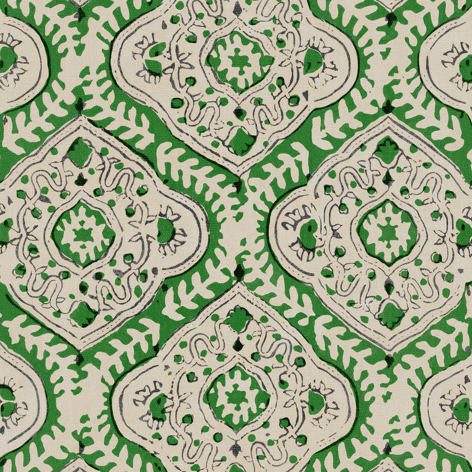 Linen print with a handcrafted feel in green