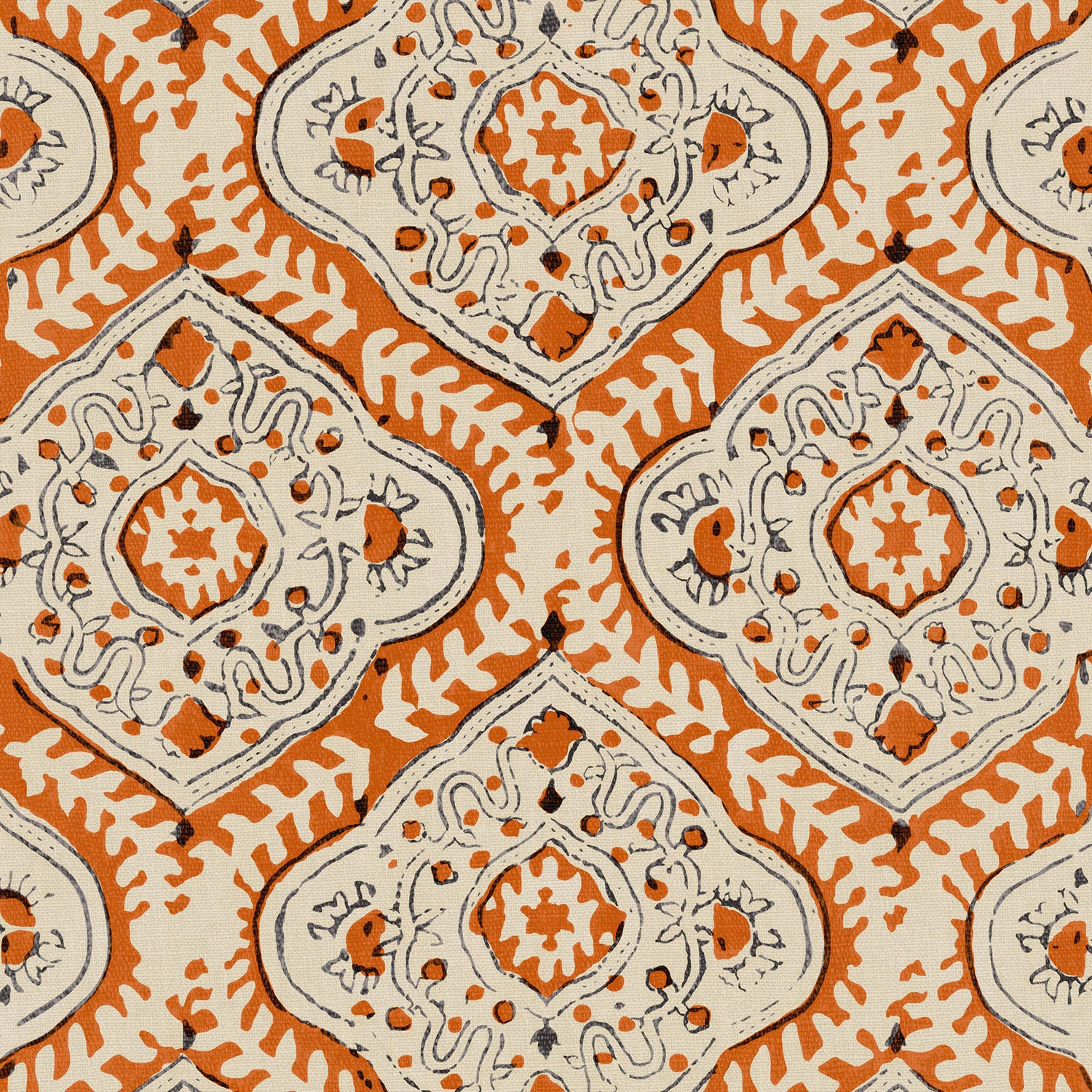 Linen print with a handcrafted feel in orange