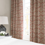 Linen curtain with a handcrafted-style print in red