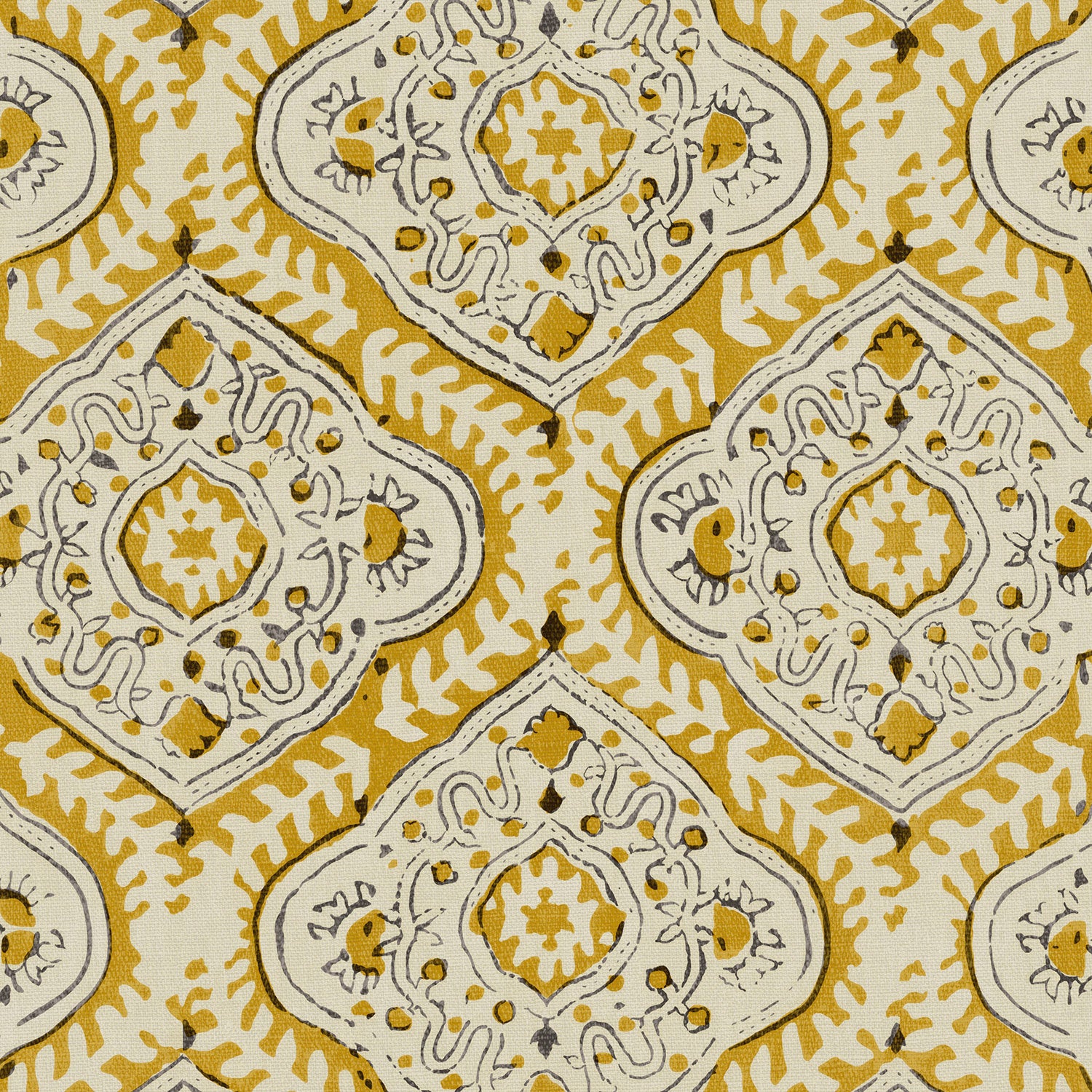 Linen print with a handcrafted feel in yellow