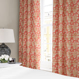 Linen curtain with a jolly and characterful pattern in pink, orange and cream
