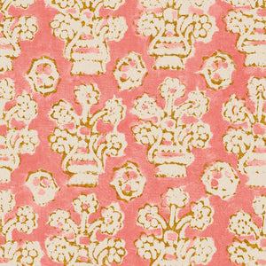 A jolly printed linen fabric in pink, orange and cream
