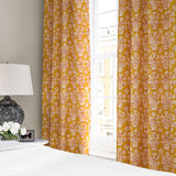 Linen curtain with a jolly and characterful pattern in yellow, red and cream