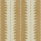 A printed linen fabric sample in beige and off white featuring a striped fern design.