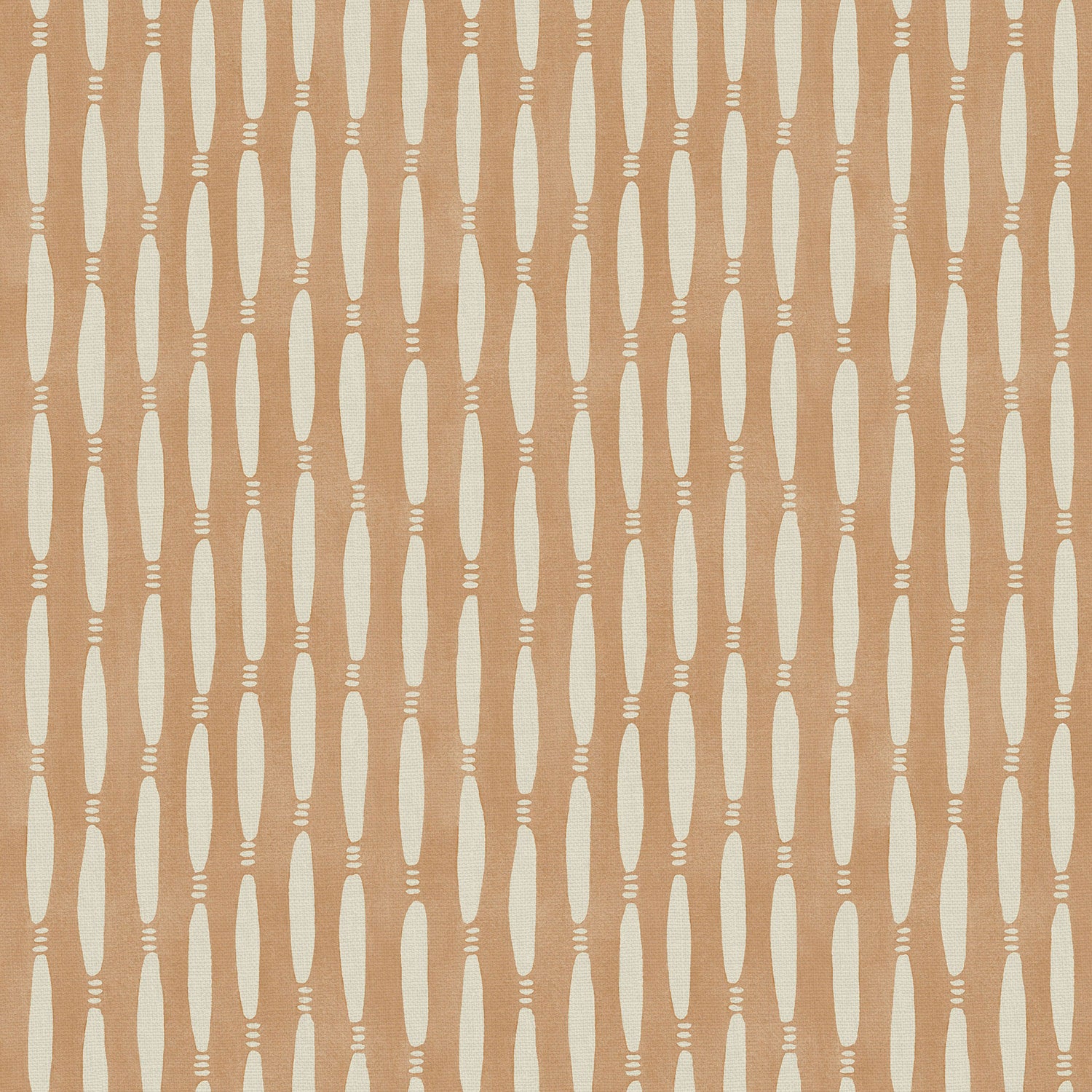 A printed linen fabric sample in orange and off white featuring a Japanese print.