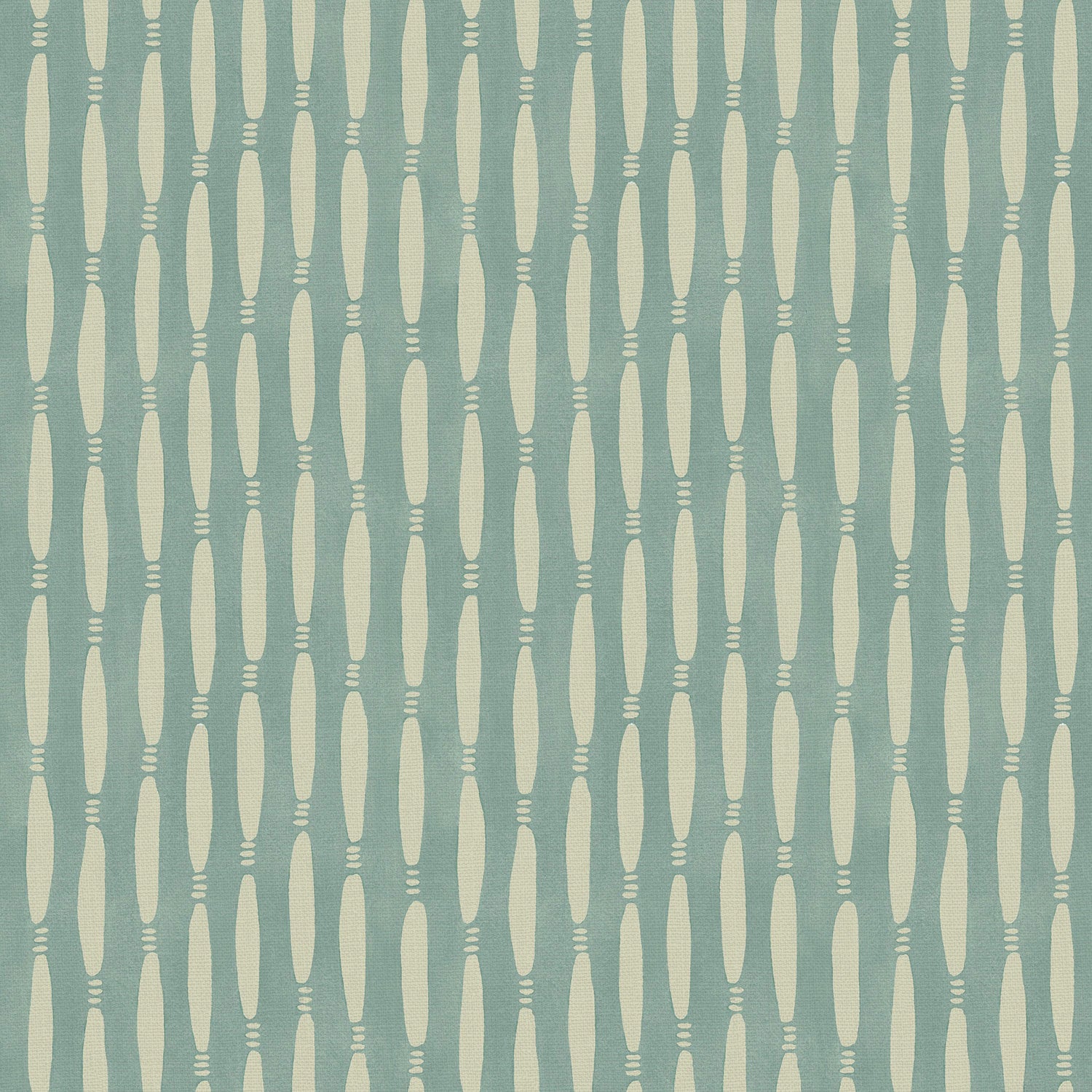 A printed linen fabric sample in blue and off white featuring a Japanese print.