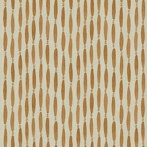 A printed linen fabric sample in orange and off white featuring a Japanese print.