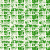 A printed linen fabric sample in green and off white featuring a basketweave pattern.