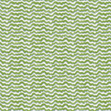 A printed linen fabric sample in blue, green and off white featuring a sound wave pattern