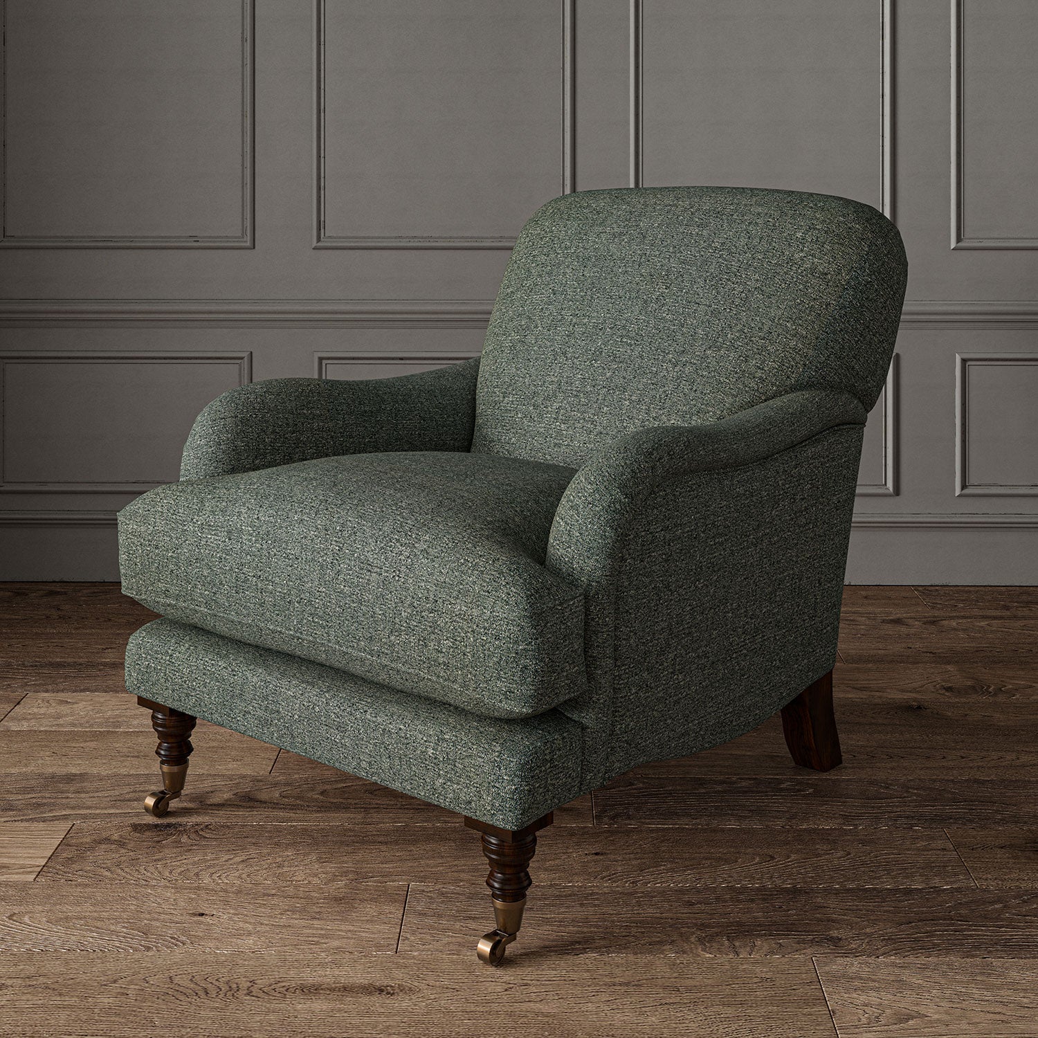 Woven Pewter coloured fabric on a chair
