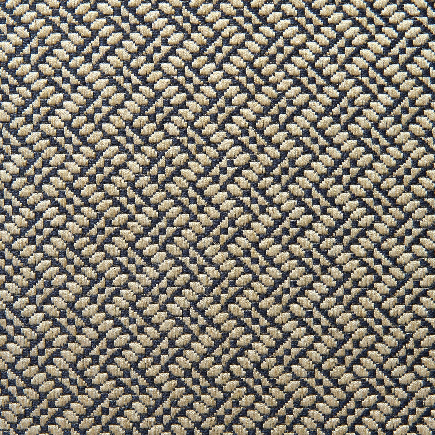 A woven fabric sample in blue and off-white featuring a trellis pattern.