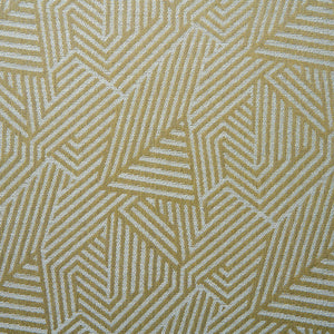 A woven fabric sample in yellow and off-white featuring a geometric pattern.