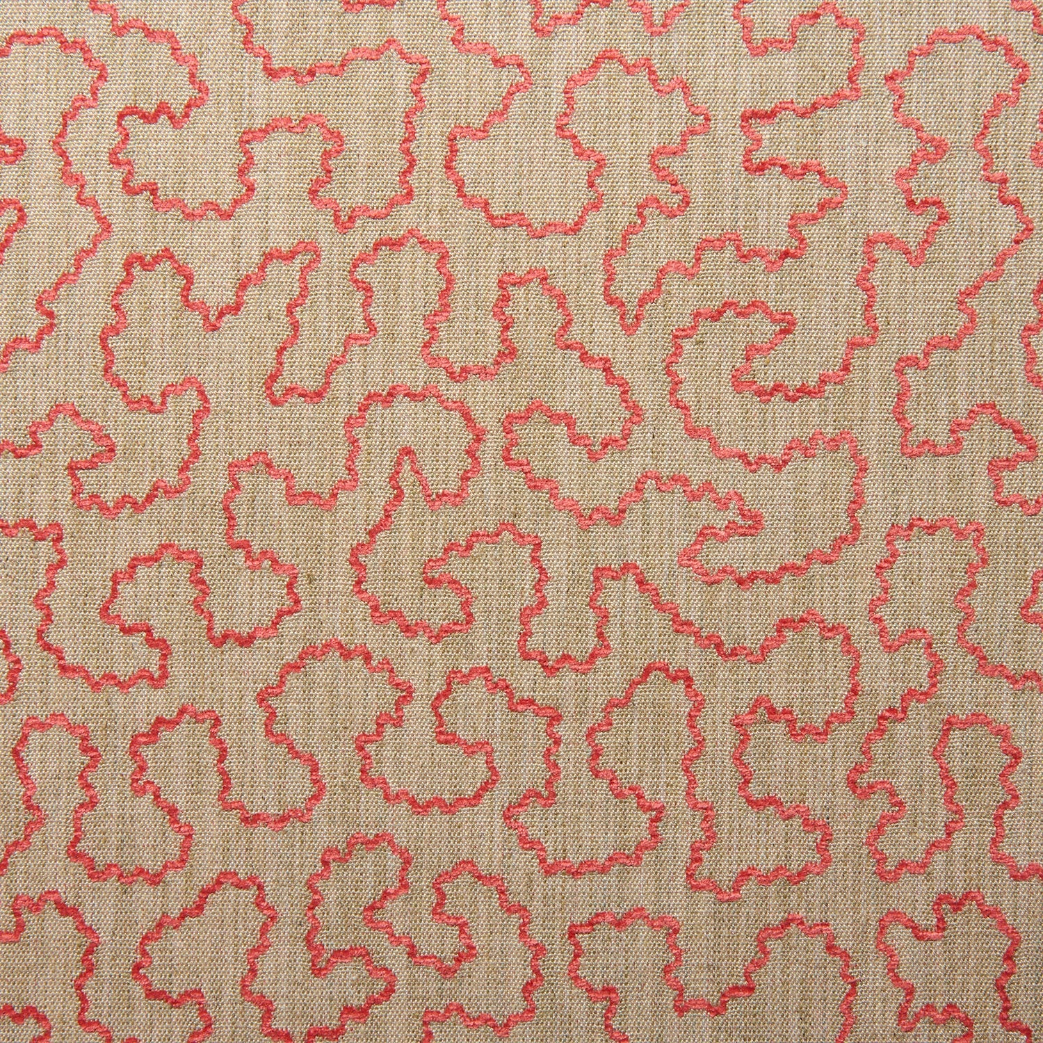A woven fabric sample in pink and off-white featuring a wavy pattern.