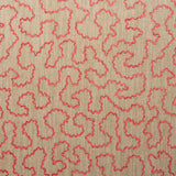A woven fabric sample in pink and off-white featuring a wavy pattern.