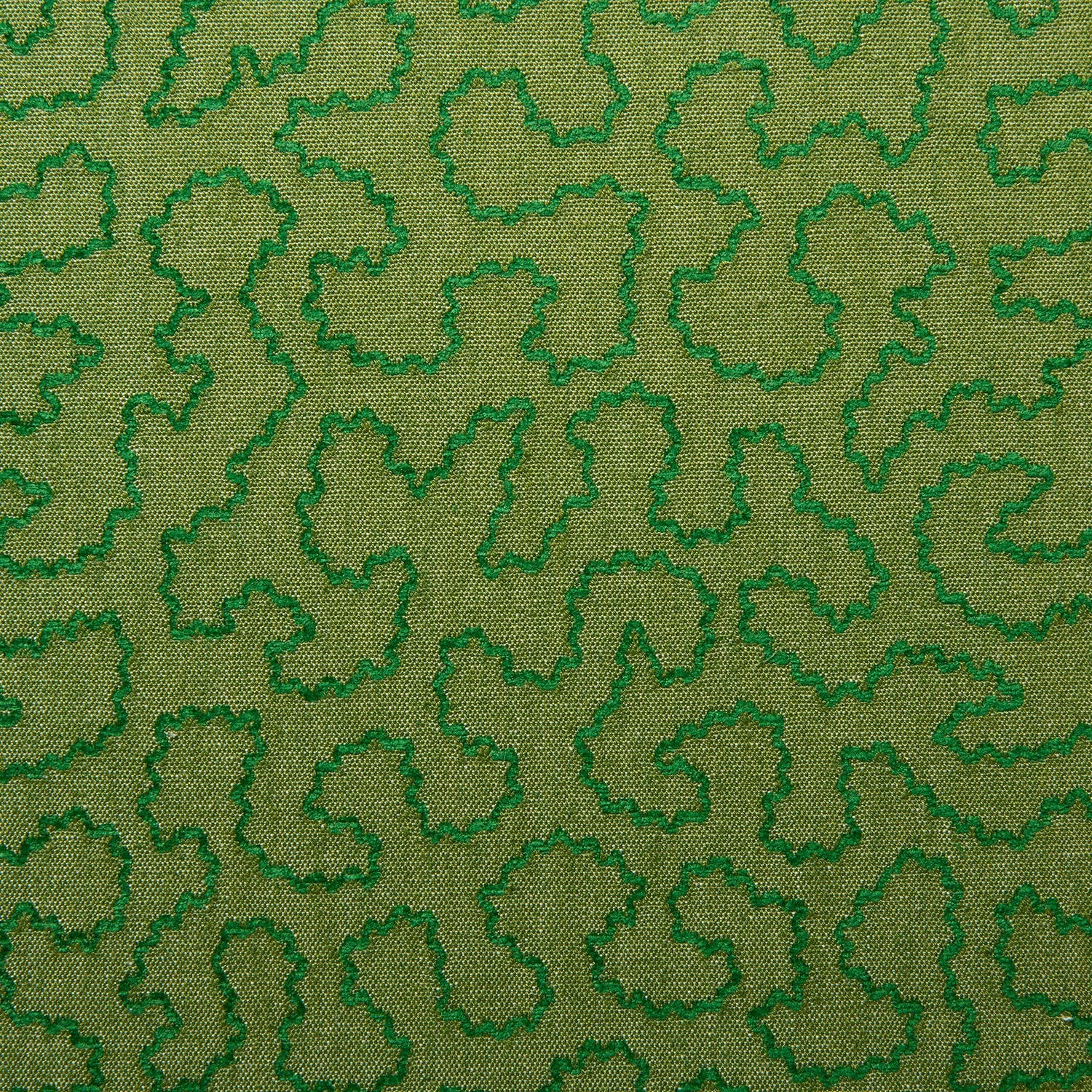A woven fabric sample in green featuring a wavy pattern.