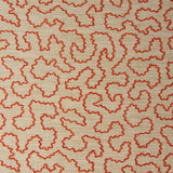A woven fabric sample in red and beige featuring a wavy pattern.