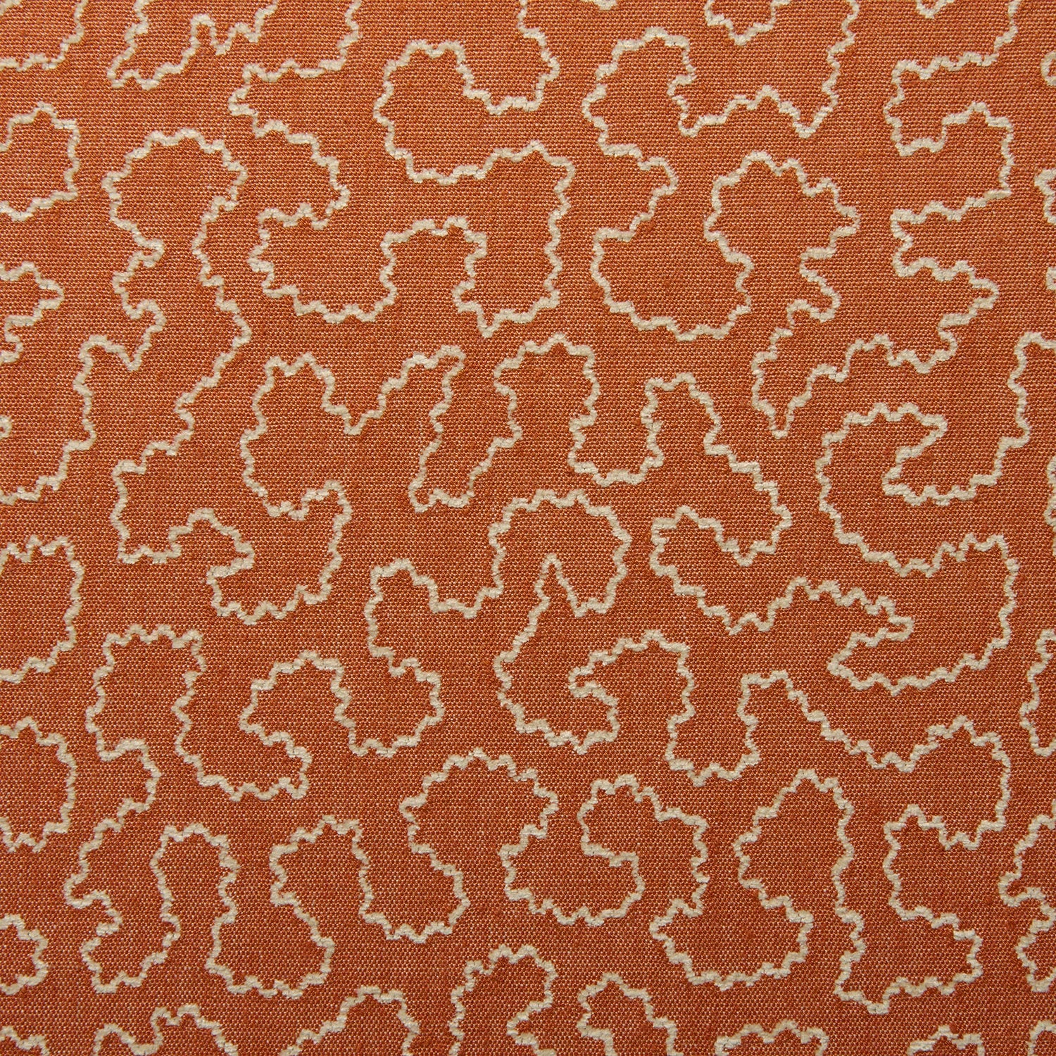 A woven fabric sample in orange and off-white featuring a wavy pattern.