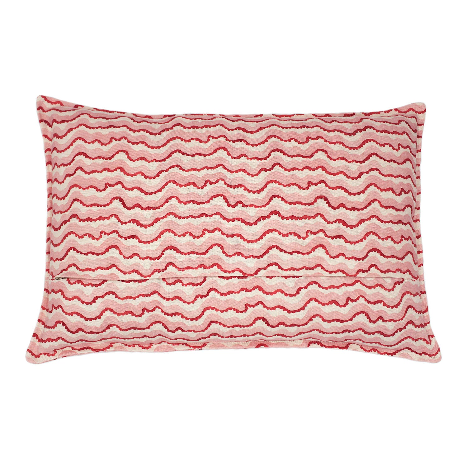 A playful pink cushion made from a breezy linen fabric featuring a charming decorative pattern - on the front and back - and finished with a sleek, Oxford edge