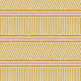 Sample of a playful gold and pink wallpaper with a combination of tonal stripes, zigzags, and matching colour bands.