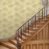 Hallway featuring a contemporary floral wallpaper with tropical palms in neutral shades.