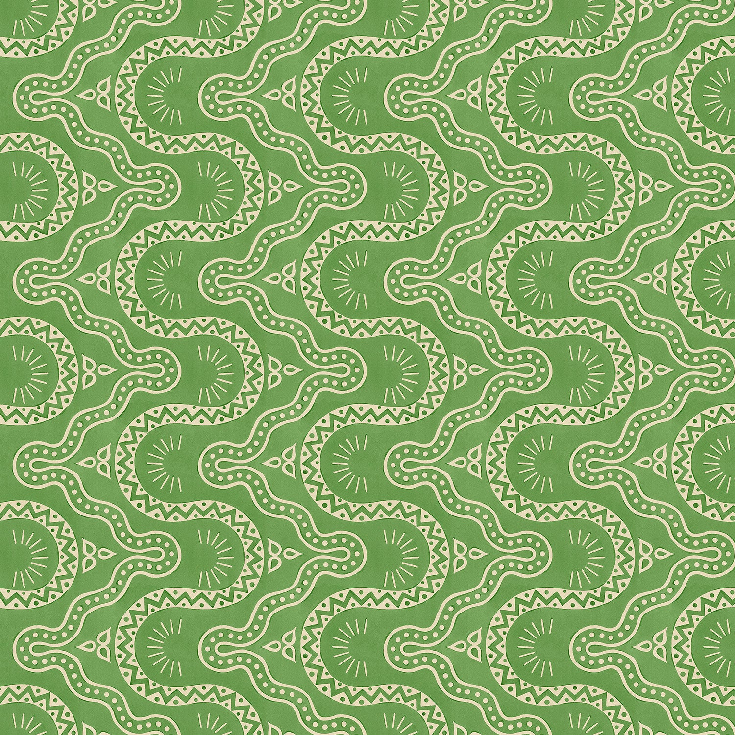 Sample of a green geometric wallpaper.