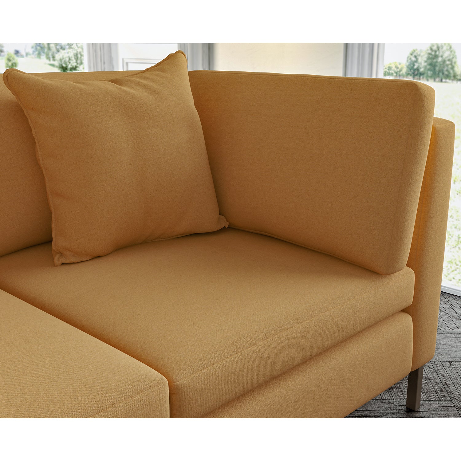 Sofa covered in plain fabric, colour Fudge.