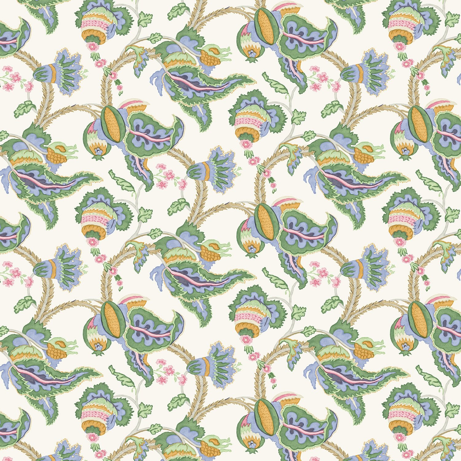 Fabric swatch of a floral vine design linen fabric for curtains and upholstery