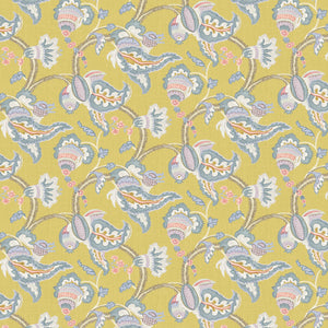 Fabric swatch of a floral vine design linen fabric for curtains and upholstery