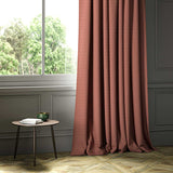 A red woven fabric shown as a curtain.