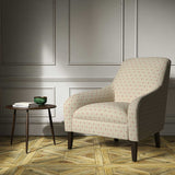 A cream woven fabric on an armchair.