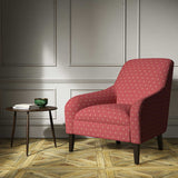 A red woven fabric on an armchair.