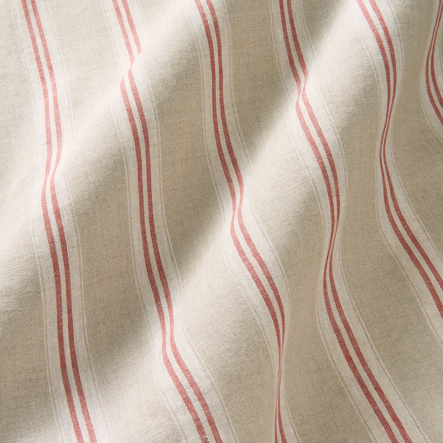 Classic stripe, perfect for casual-style linen curtains and blinds. Shown in Cherry.