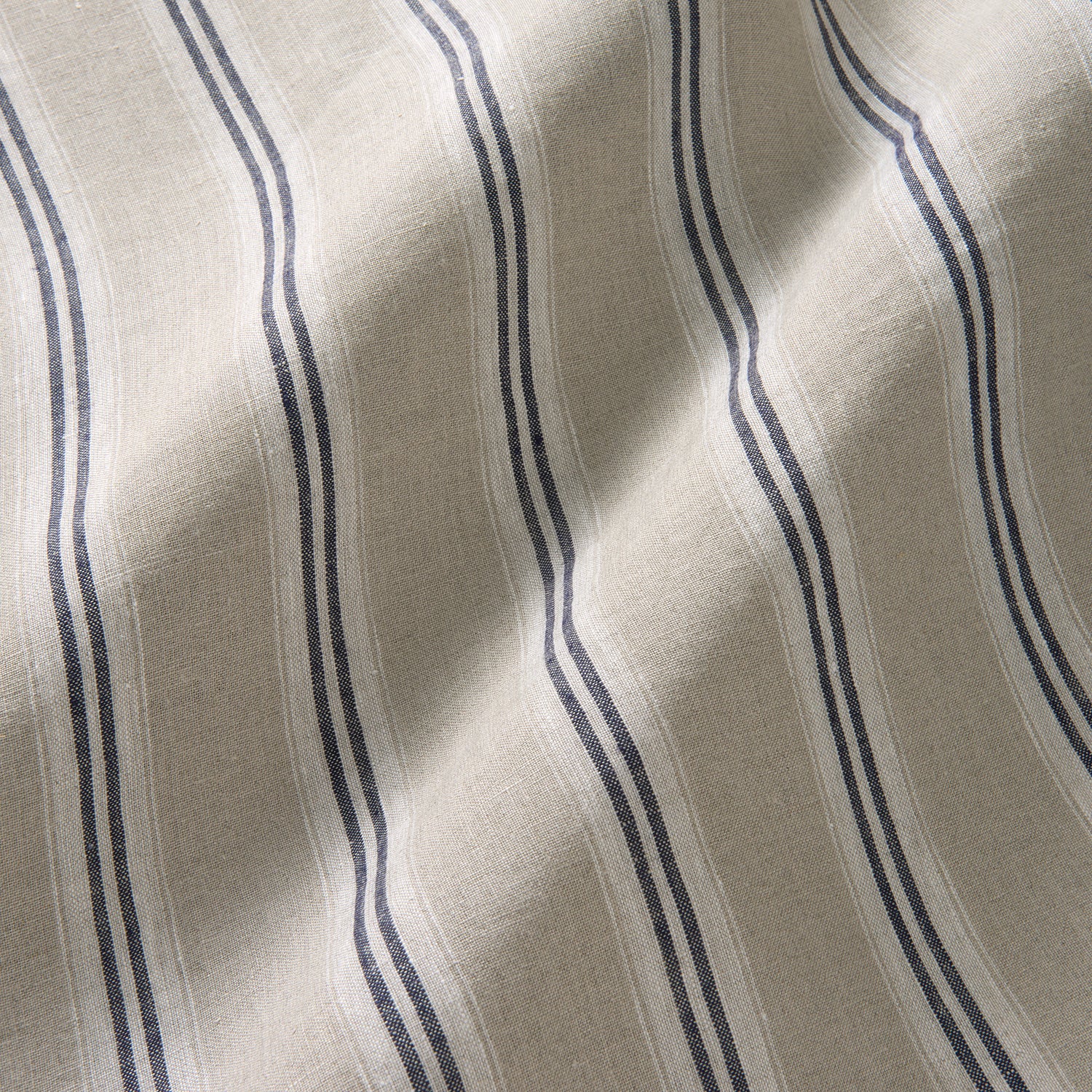 Classic stripe, perfect for casual-style linen curtains and blinds. Shown in Indigo.