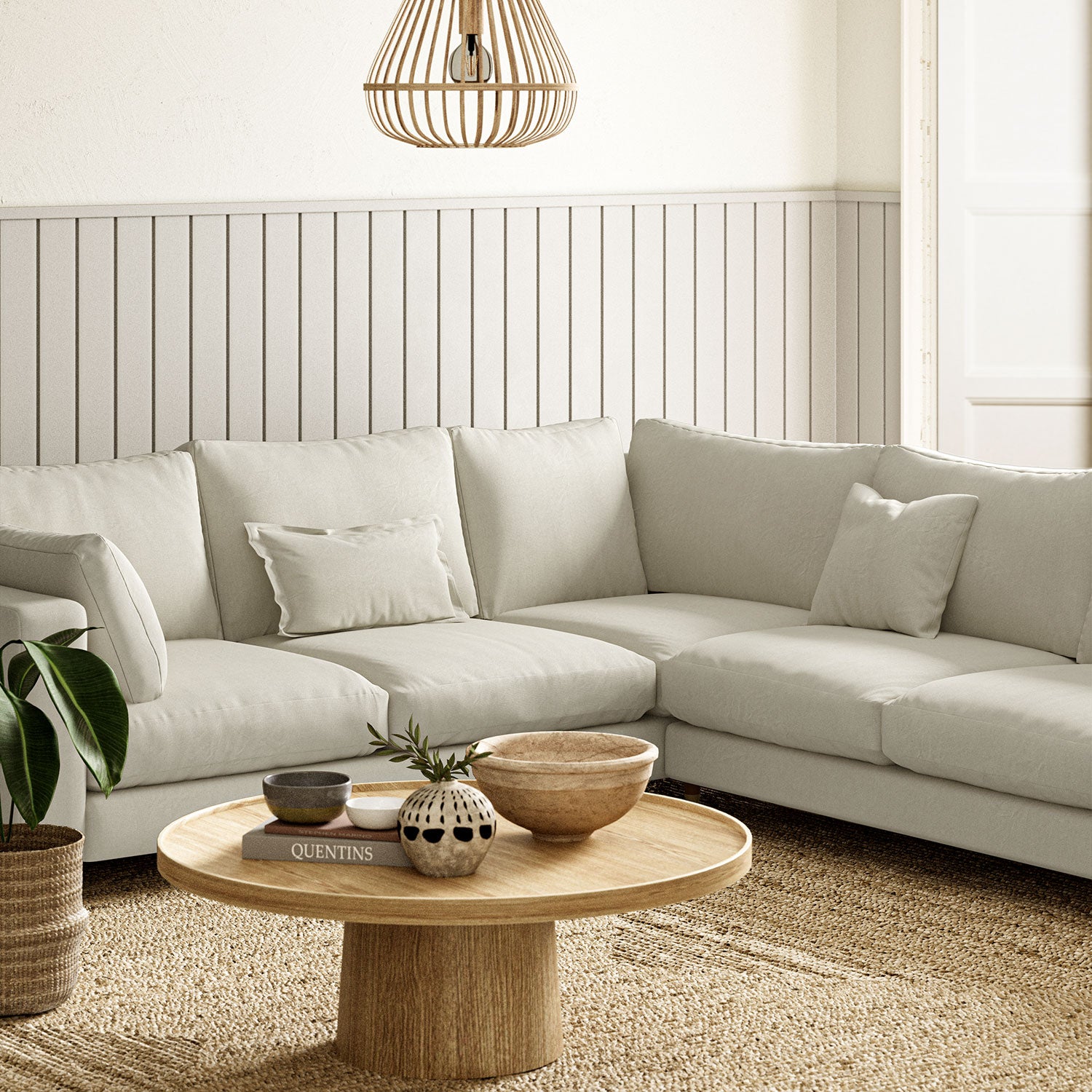Sofa upholstered in Pearl Grey linen fabric