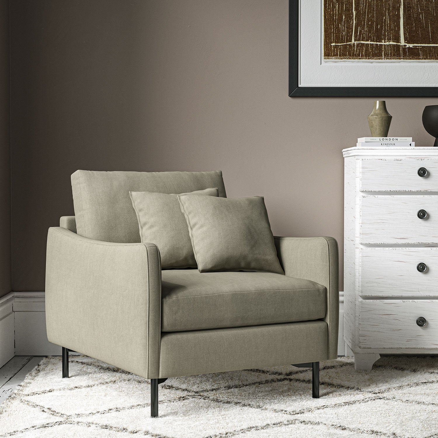 Chair upholstered in Taupe linen fabric