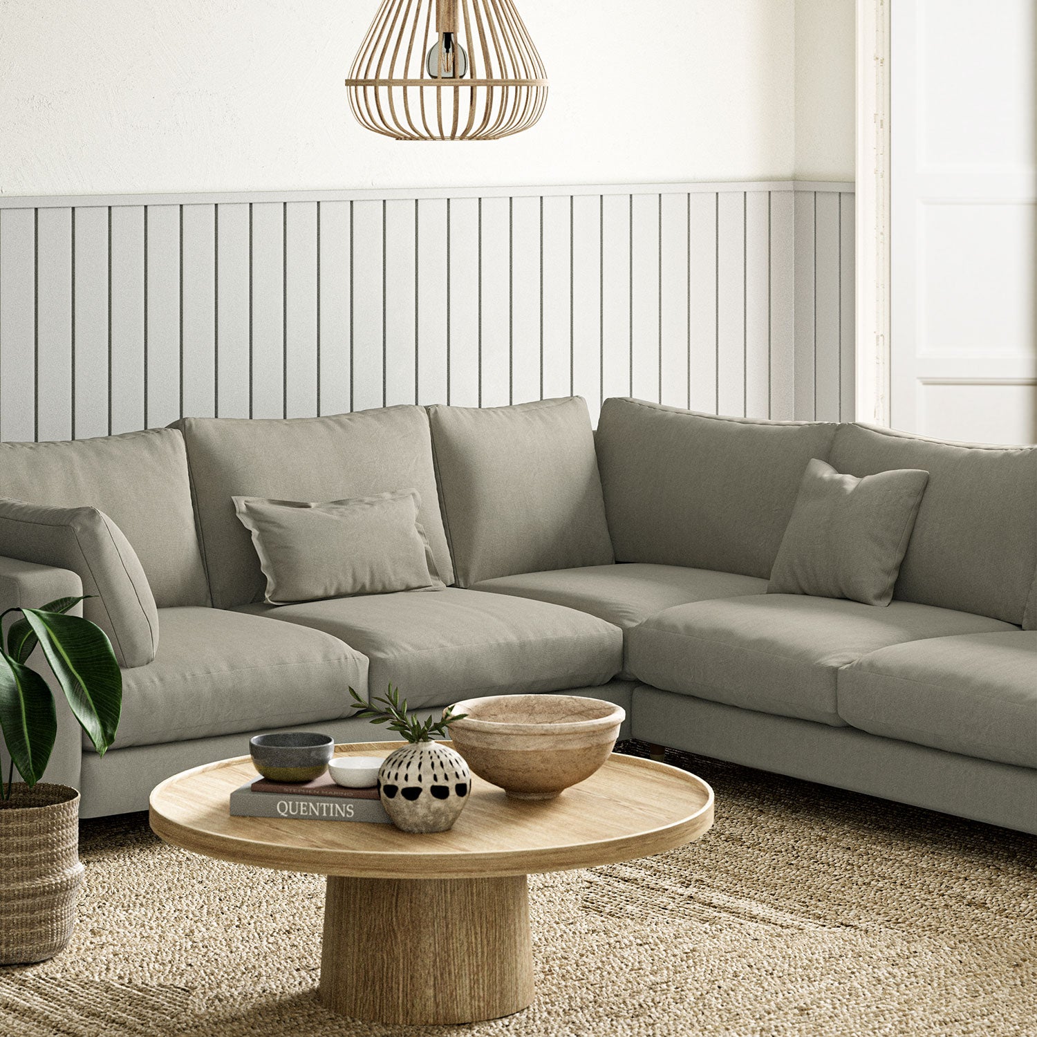 Sofa upholstered in Taupe linen fabric