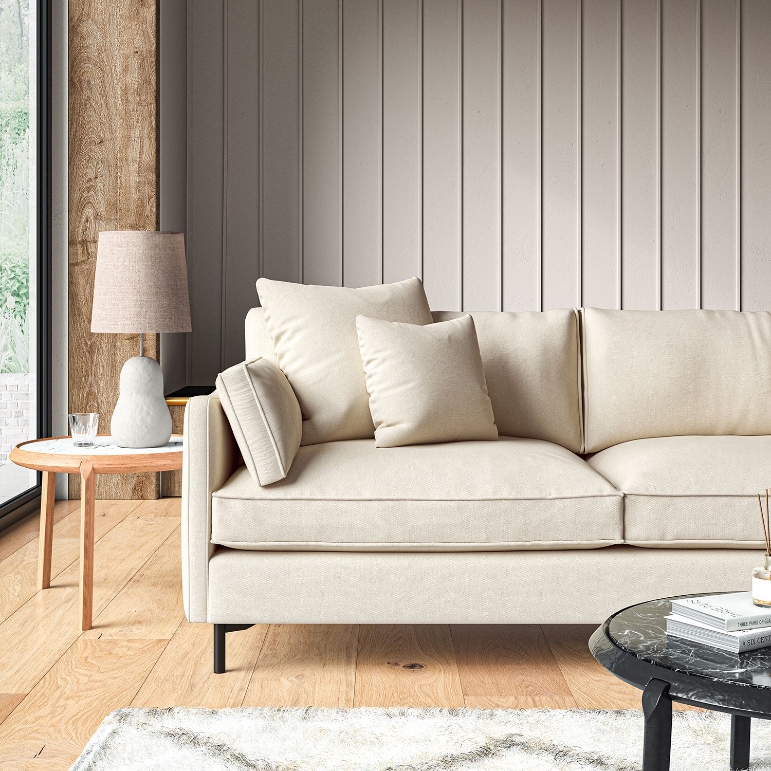 Sofa upholstered in Eggshell linen fabric