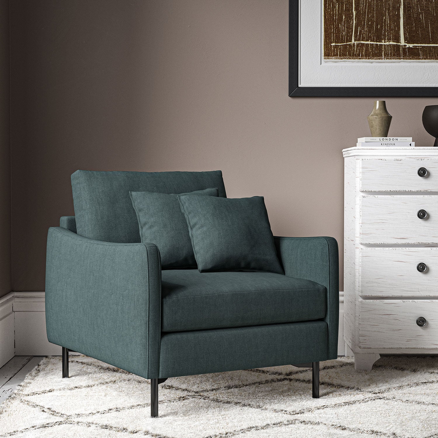 Chair upholstered in Slate linen fabric