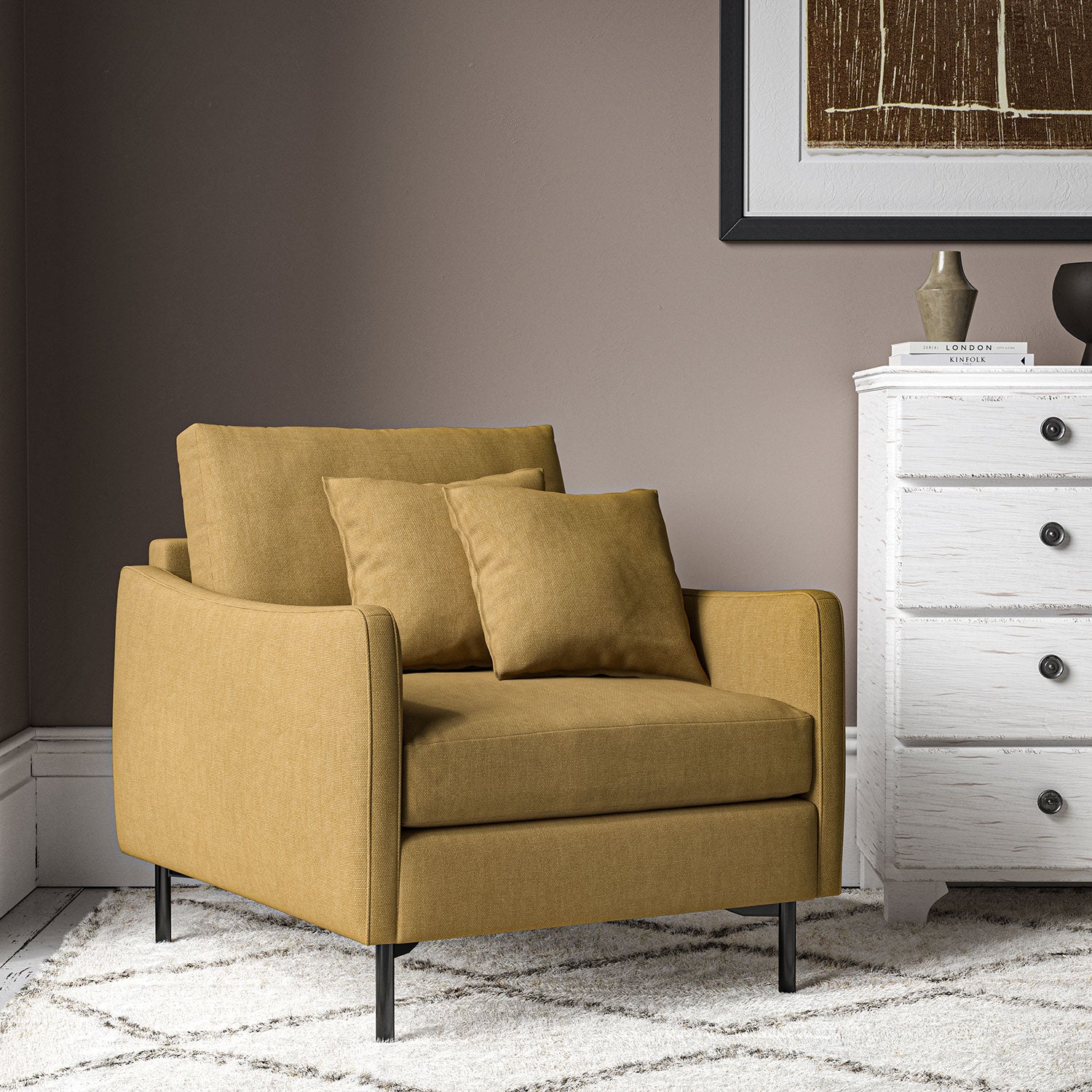 Chair upholstered in Ochre linen fabric