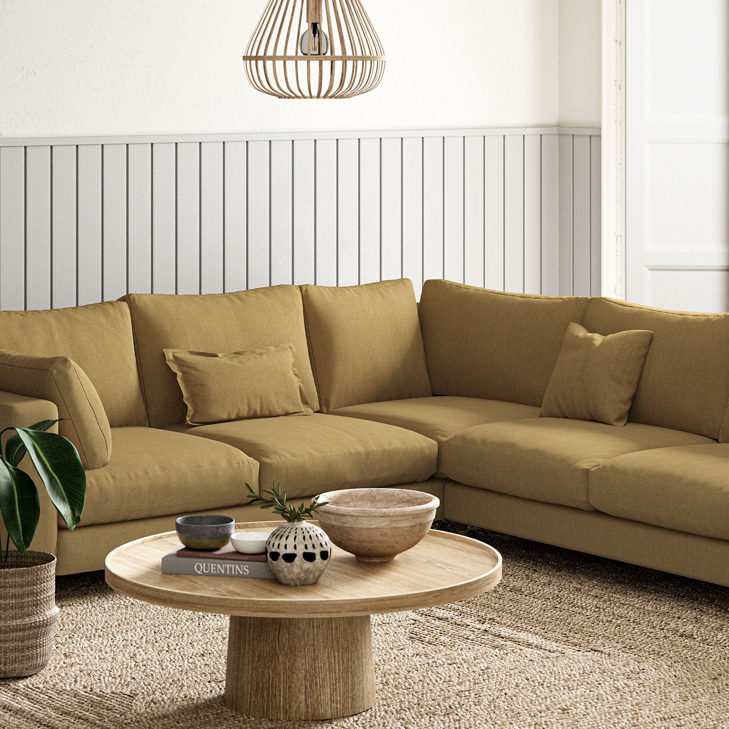 Sofa upholstered in Ochre linen fabric