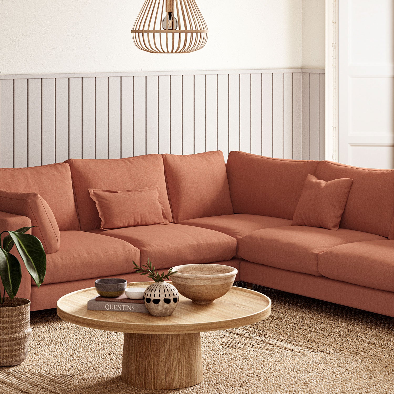 Sofa upholstered in Cayenne linen fabric