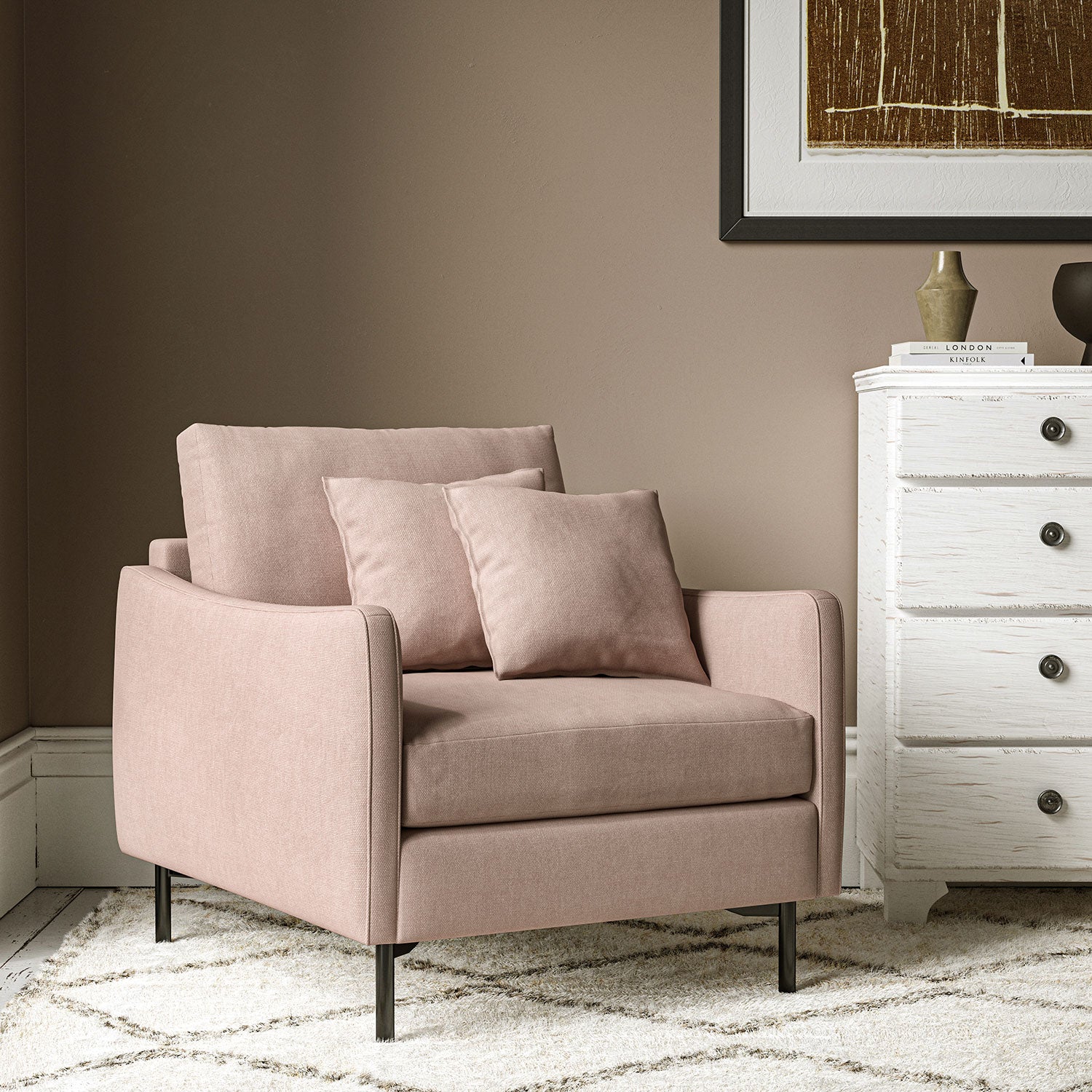 Chair upholstered in Sorbet linen fabric