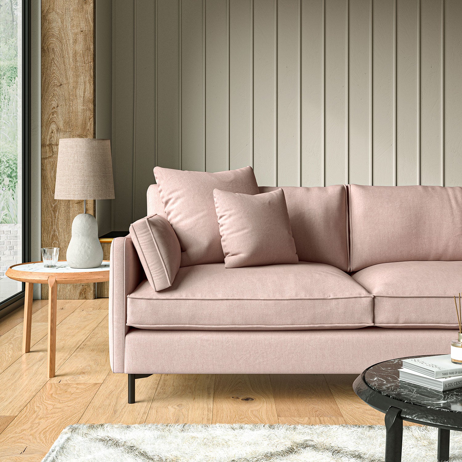 Sofa upholstered in Sorbet linen fabric