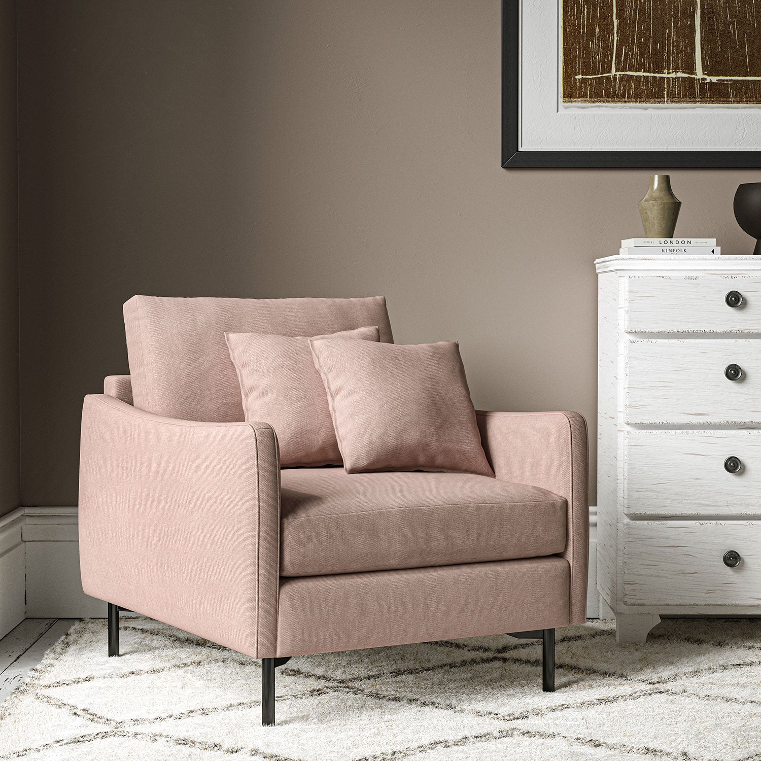 Chair upholstered in Dusky Pink linen fabric