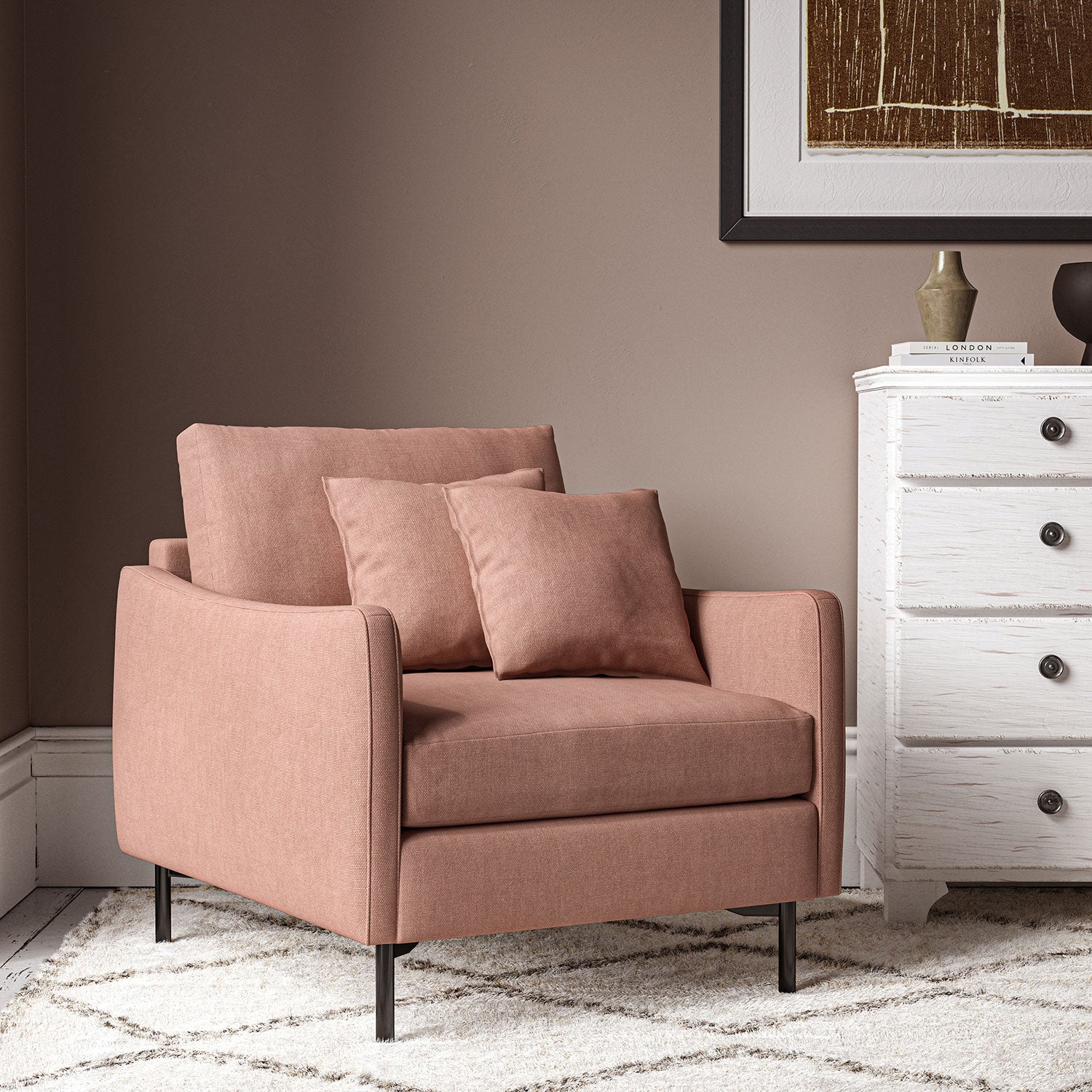 Chair upholstered in Roseberry linen fabric